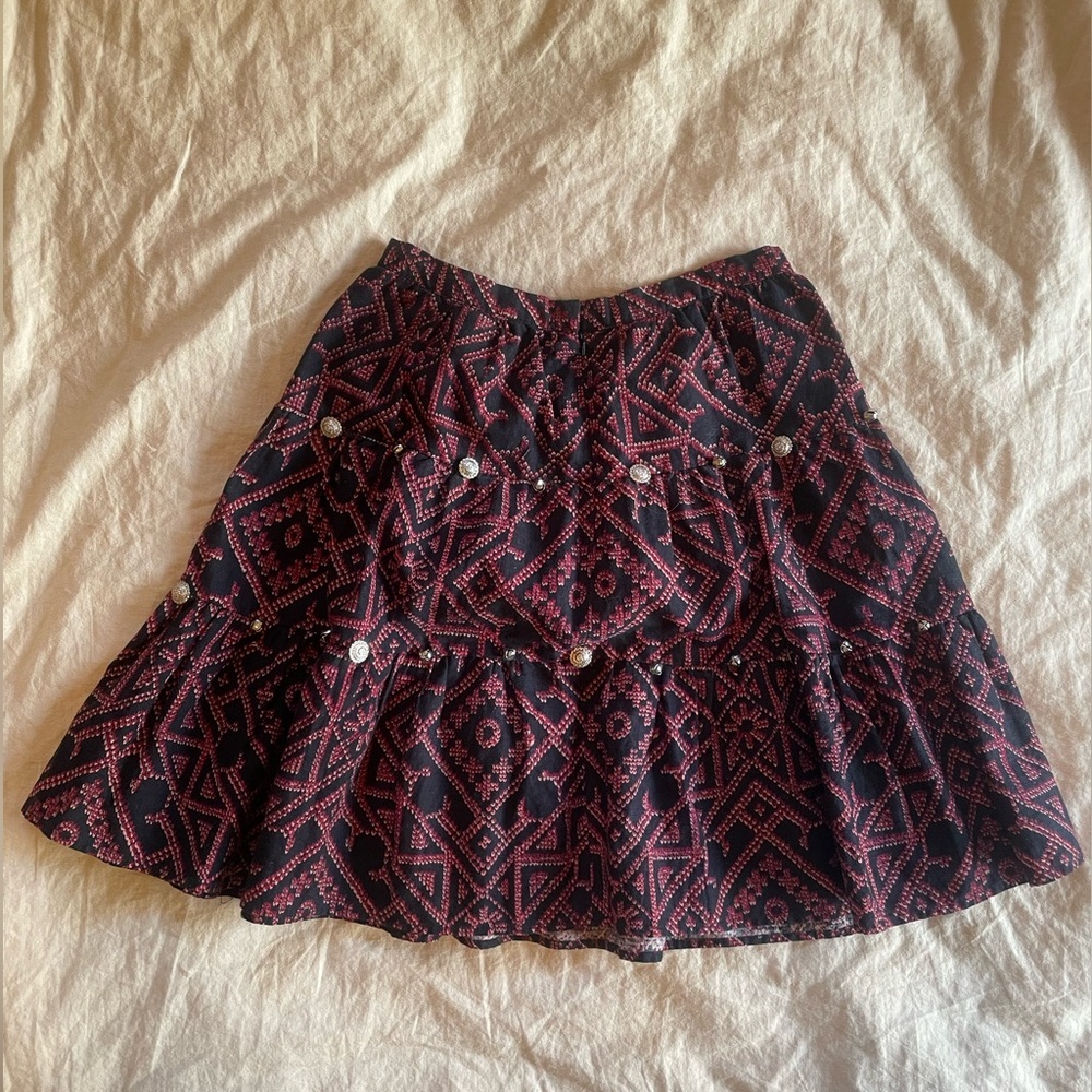 Vtg Linen Jingle Skirt Hippie Boho Festival Size S